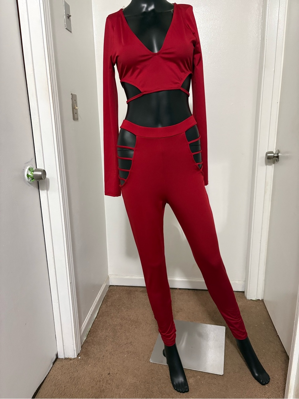 Cutout High-Waist Legging Set in Red NWOT
